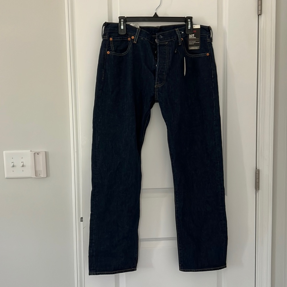 Levi’s 501 original straight leg denim in a navy/indigo wash
